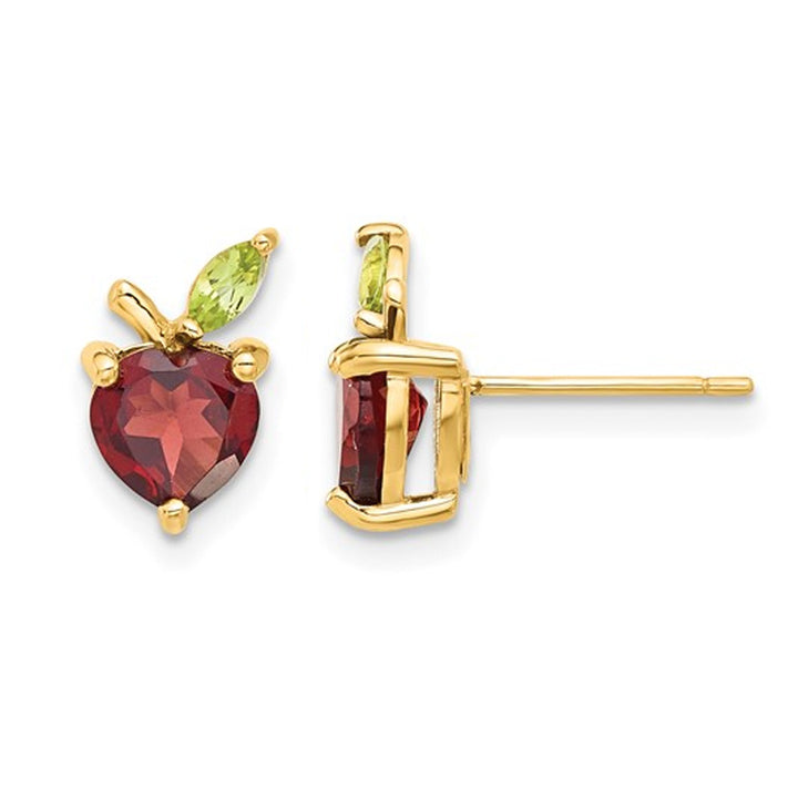 2.00 Carat (ctw) Garnet and Peridot Apple Fruit Charm Earrings in 14K Yellow Gold Image 1