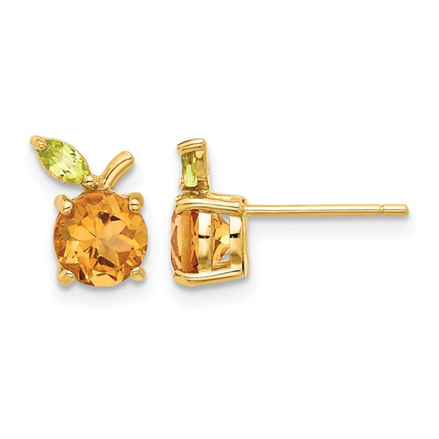 1.74 Carat (ctw) Citrine Orange and Peridot Post Earrings in 14k Yellow Gold Image 1