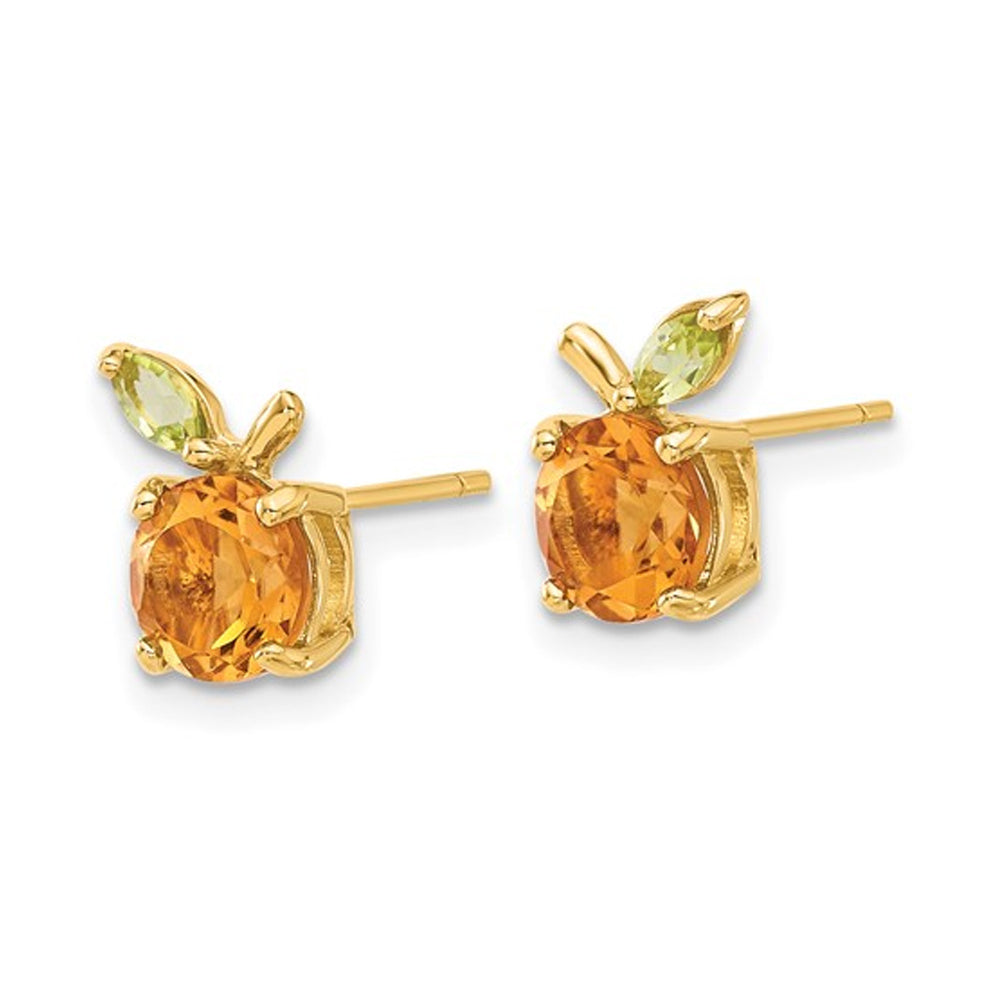 1.74 Carat (ctw) Citrine Orange and Peridot Post Earrings in 14k Yellow Gold Image 2