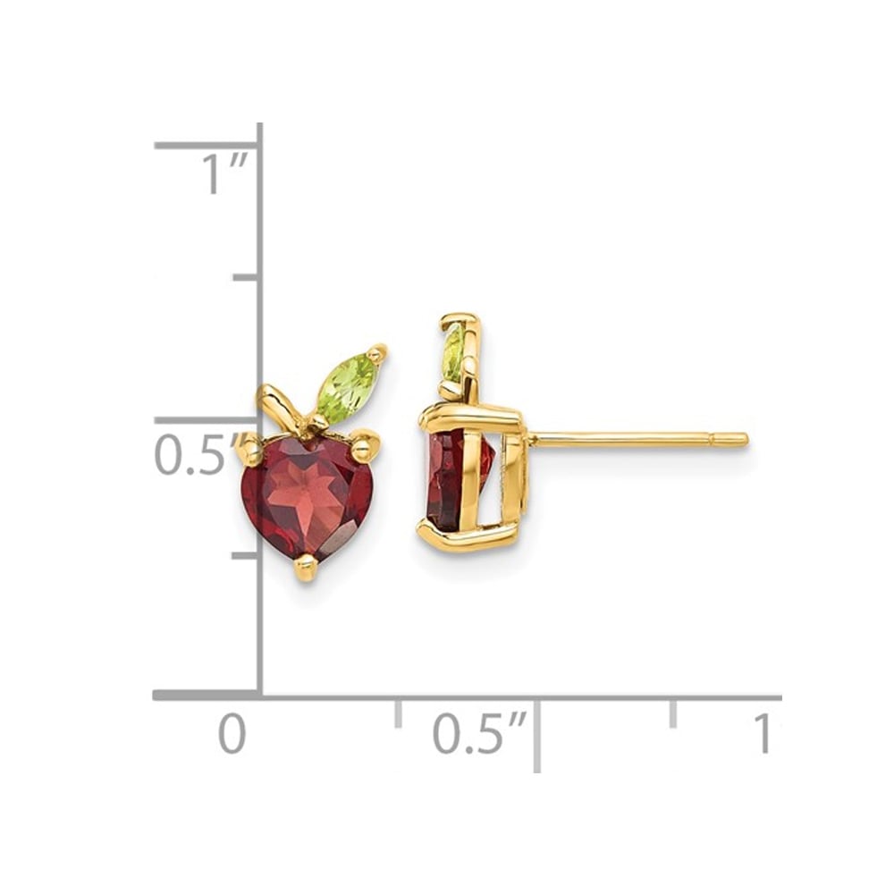 2.00 Carat (ctw) Garnet and Peridot Apple Fruit Charm Earrings in 14K Yellow Gold Image 4