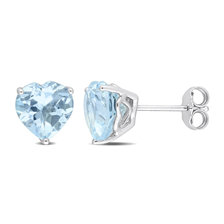 4.00 Carat (ctw) Blue Topaz Heart-Shape Solitaire Stud Earrings in Sterling Silver Image 1