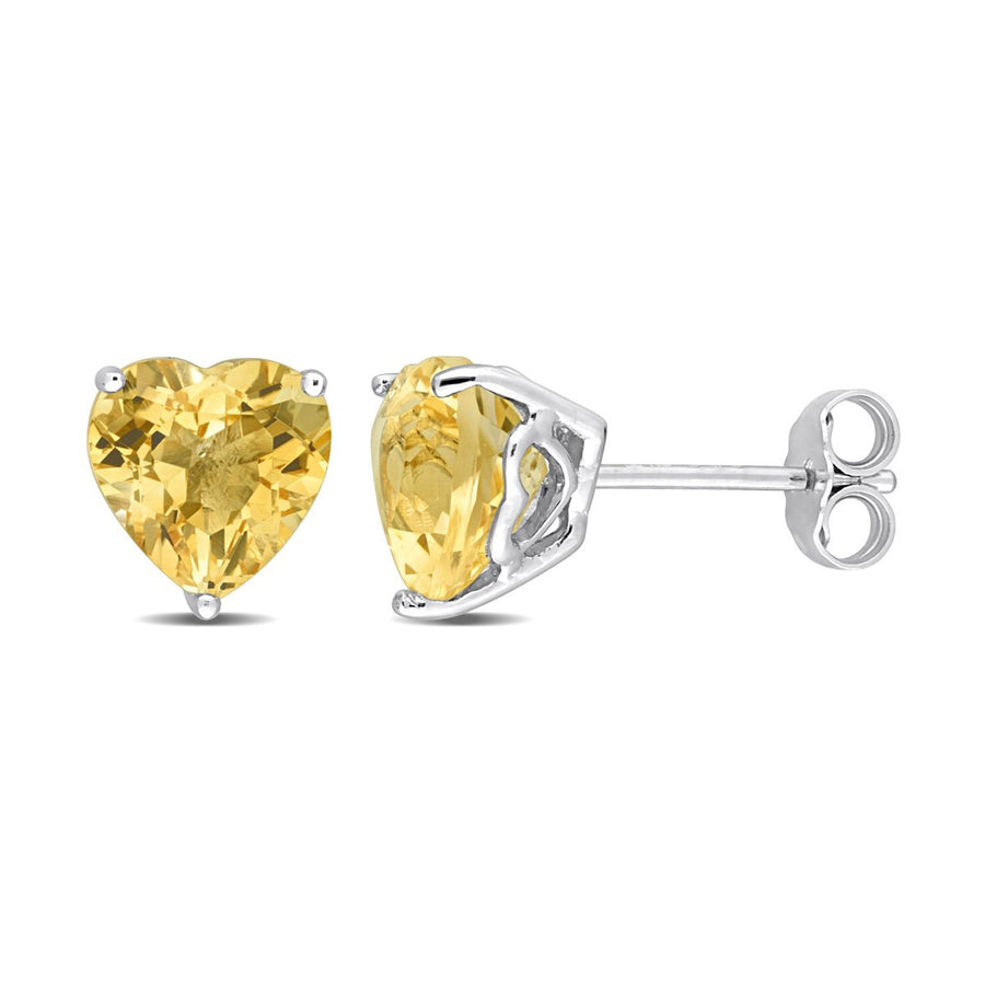 3.28 Carat (ctw) Citrine Heart-Shape Solitaire Stud Earrings in Sterling Silver Image 1