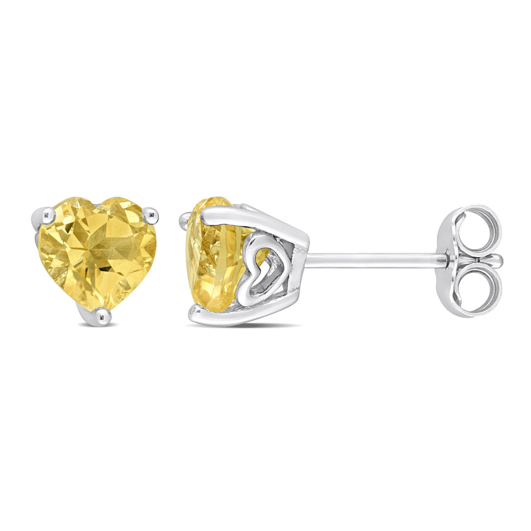 1.44 Carat (ctw) Citrine Heart-Shape Solitaire Stud Earrings in Sterling Silver Image 1