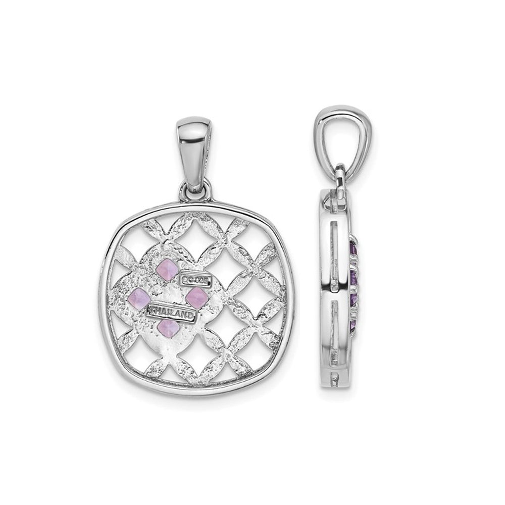 3/5 Carat (ctw) Amethyst Basket Weave Pendant Necklace in Sterling Silver with Chain Image 2