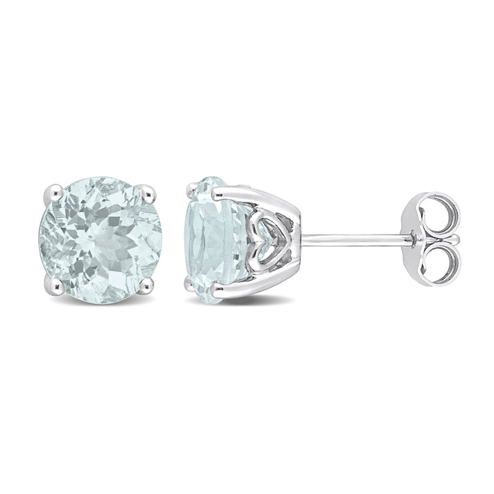 3.30 Carat (ctw) Aquamarine Solitaire Stud Earrings in Sterling Silver (6mm) Image 1