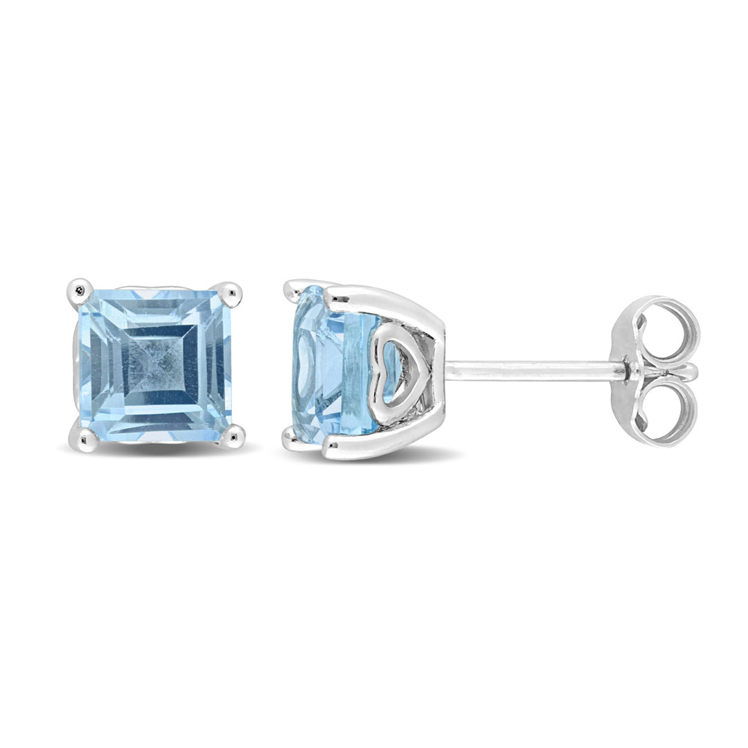 2.76 Carat (ctw) Blue Topaz Princess-Cut Solitaire Stud Earrings in Sterling Silver Image 1