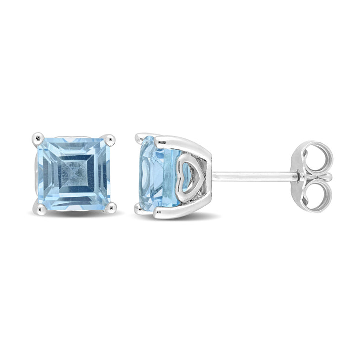 2.76 Carat (ctw) Blue Topaz Princess-Cut Solitaire Stud Earrings in Sterling Silver Image 1