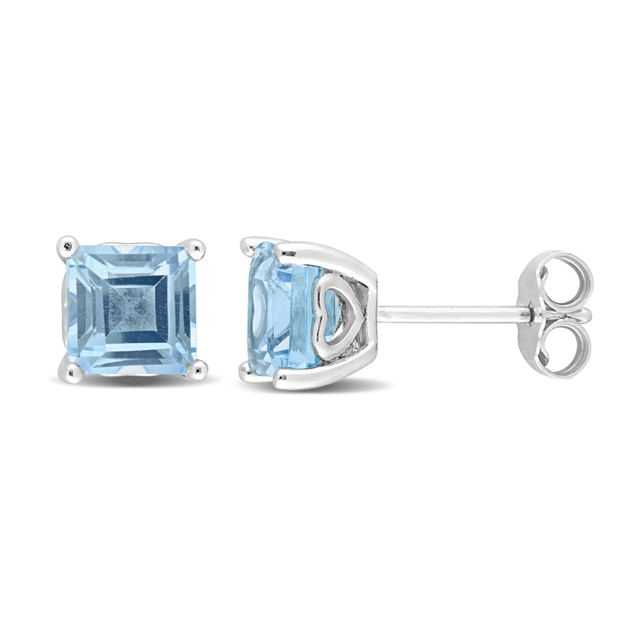 2.76 Carat (ctw) Blue Topaz Princess-Cut Solitaire Stud Earrings in Sterling Silver Image 1