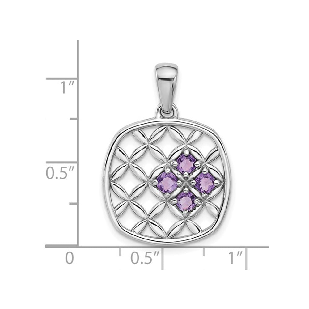 3/5 Carat (ctw) Amethyst Basket Weave Pendant Necklace in Sterling Silver with Chain Image 3