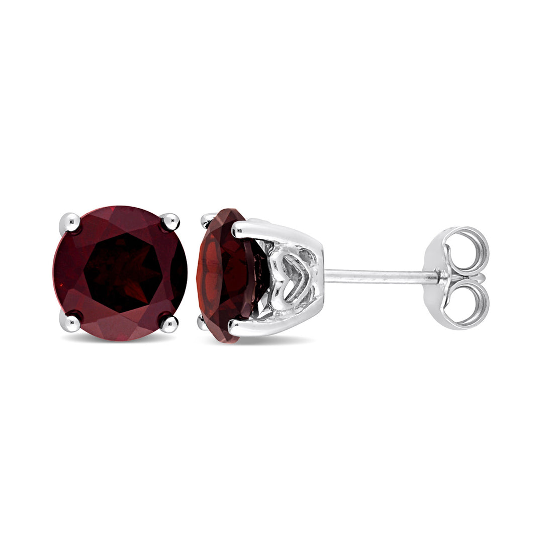 4.00 Carat (ctw) Garnet Solitaire Stud Earrings in Sterling Silver (6mm) Image 1