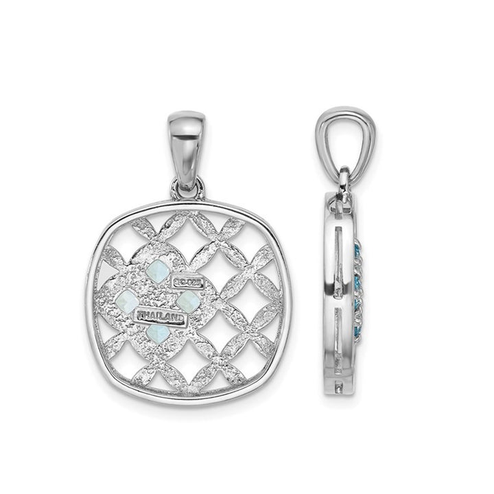 3/4 Carat (ctw) Blue Topaz Basket Weave Pendant Necklace in Sterling Silver with Chain Image 2