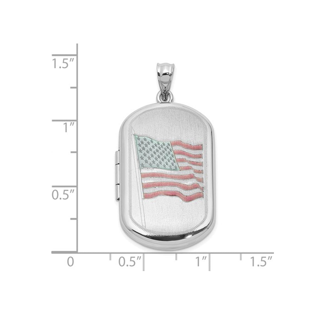 Sterling Silver American Flag Locket Pendant Necklace with Chain Image 3