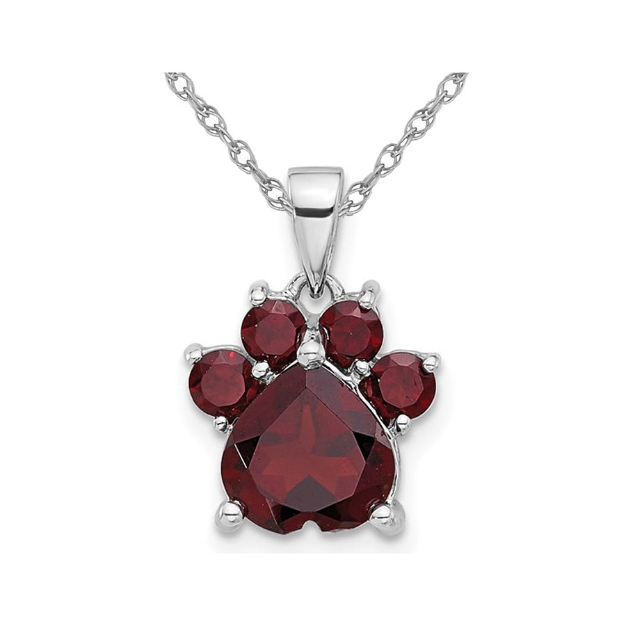 2.28 Carat (ctw) Garnet Paw Charm Pendant Necklace in Sterling Silver with Chain Image 1