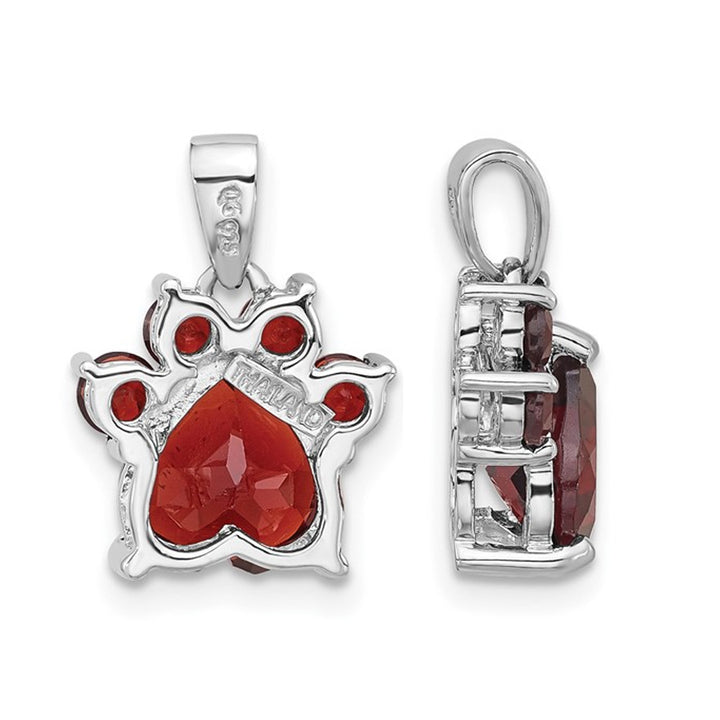 2.28 Carat (ctw) Garnet Paw Charm Pendant Necklace in Sterling Silver with Chain Image 2