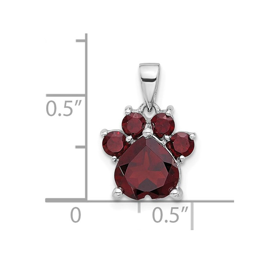 2.28 Carat (ctw) Garnet Paw Charm Pendant Necklace in Sterling Silver with Chain Image 3