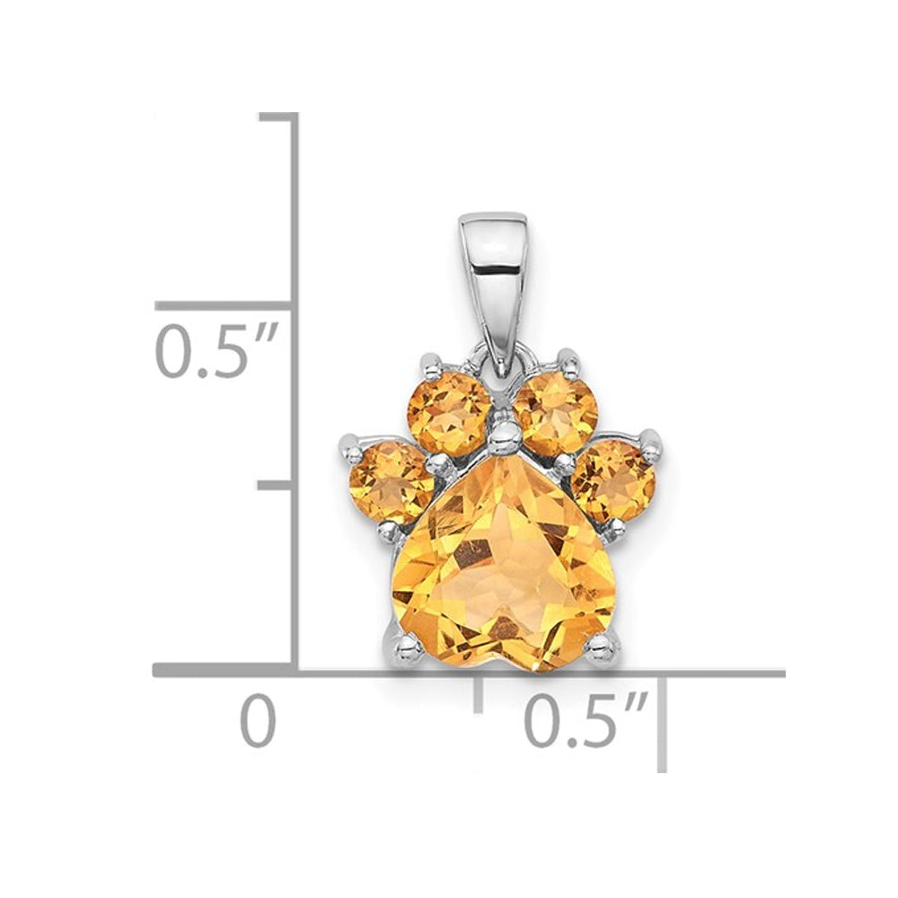 1.55 Carat (ctw) Citrine Paw Charm Pendant Necklace in Sterling Silver with Chain Image 3