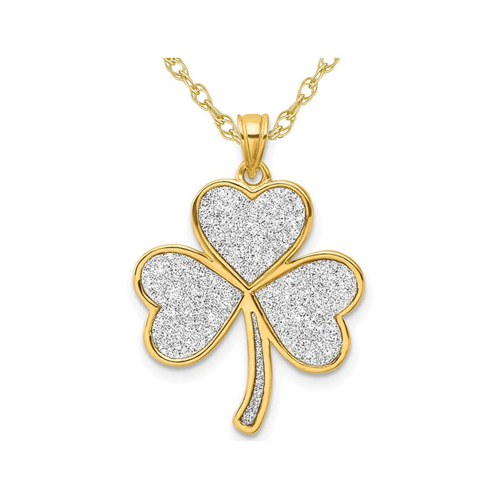 Yellow Plated Sterling Silver Clover Glitter Infused Heart Pendant Necklace with Chain Image 1