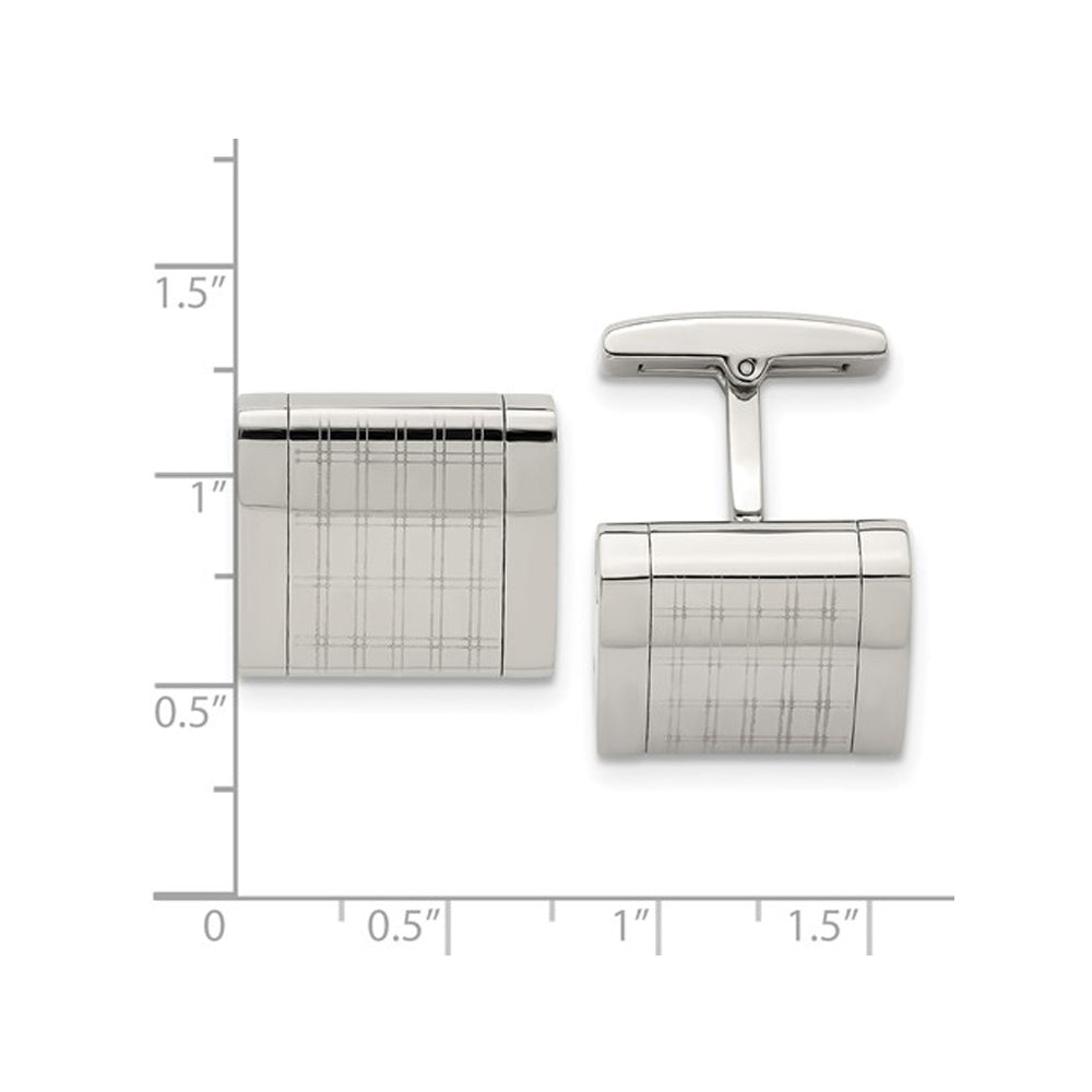 Mens Laser Designed Cuff Links in Polished Stainless Steel Image 3