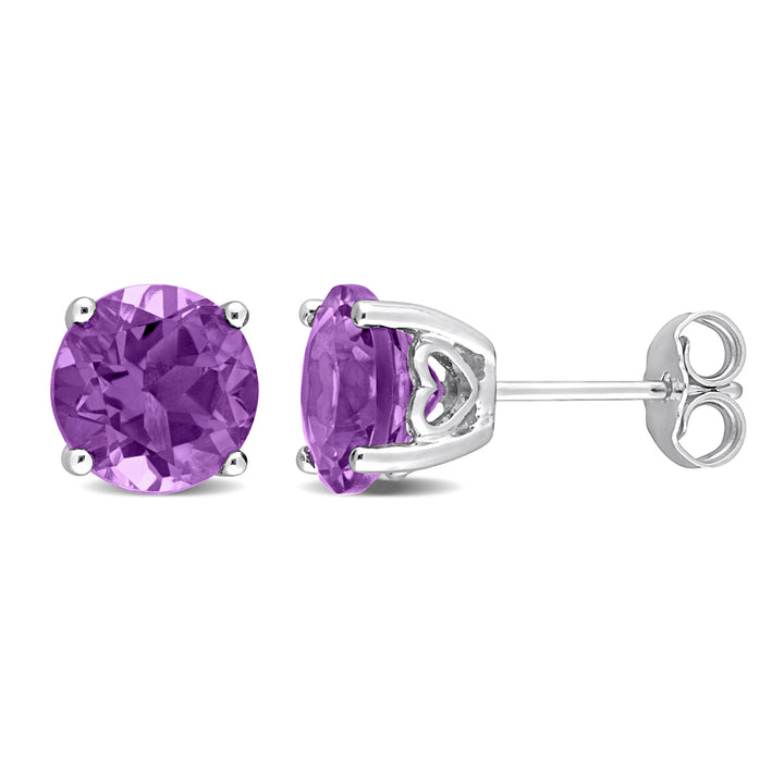 3.00 Carat (ctw) Amethyst Solitaire Stud Earrings in Sterling Silver (6mm) Image 1