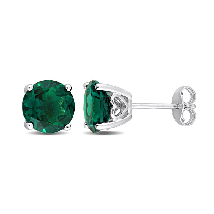 3.70 Carat (ctw) Lab-Created Emerald Solitaire Stud Earrings in Sterling Silver (6mm) Image 1