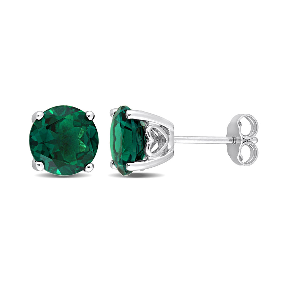 3.70 Carat (ctw) Lab-Created Emerald Solitaire Stud Earrings in Sterling Silver (6mm) Image 1