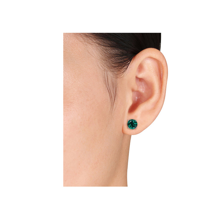 3.70 Carat (ctw) Lab-Created Emerald Solitaire Stud Earrings in Sterling Silver (6mm) Image 3