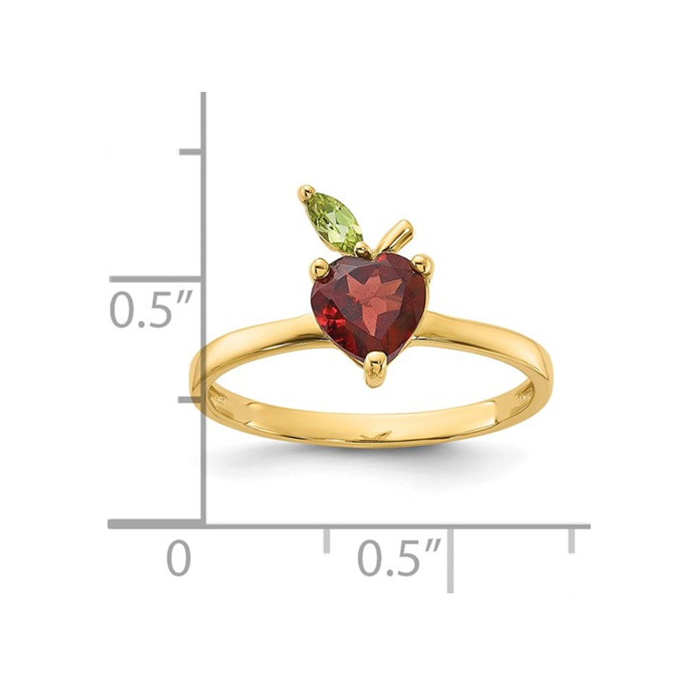 1.10 Carat (ctw) Garnet Apple Heart Ring in 14K Yellow Gold with Peridot Image 3