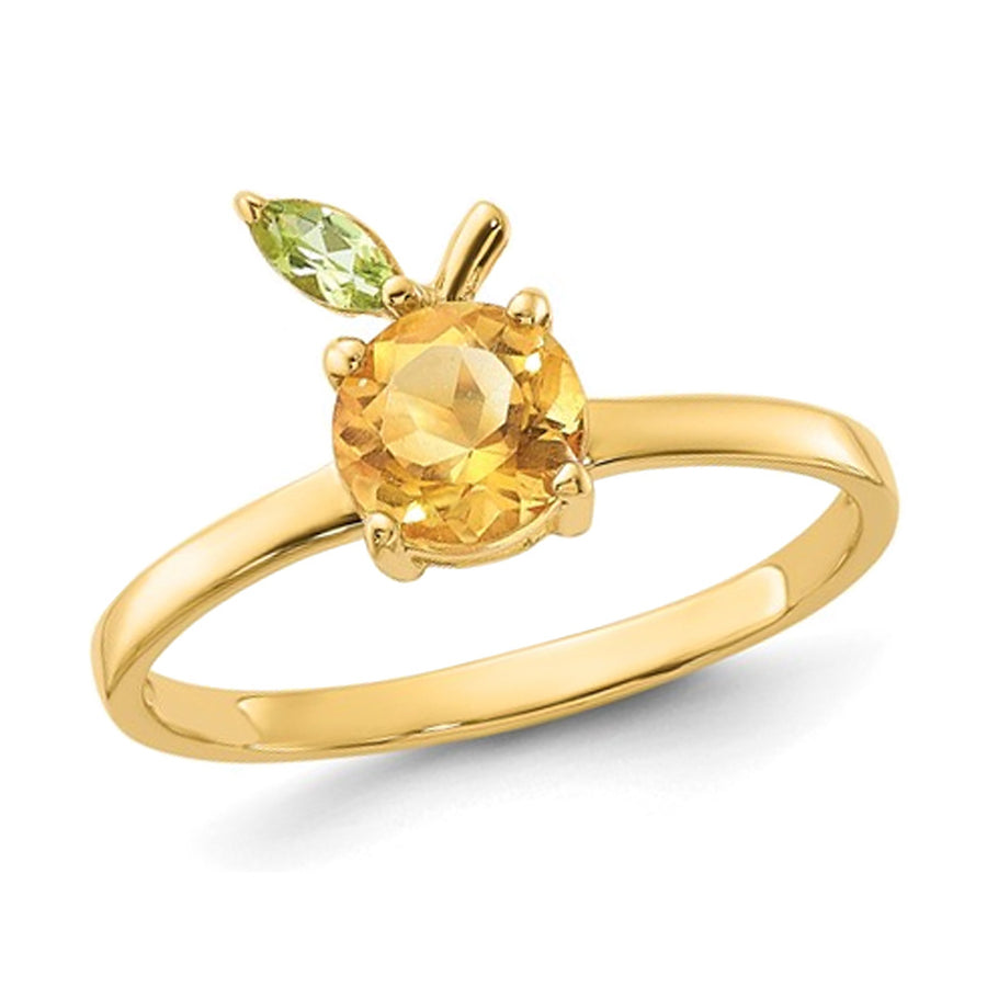 7/8 Carat (ctw) Citrine Orange with Peridot Leaf Ring in 14K Yellow Gold (SIZE 7) Image 1