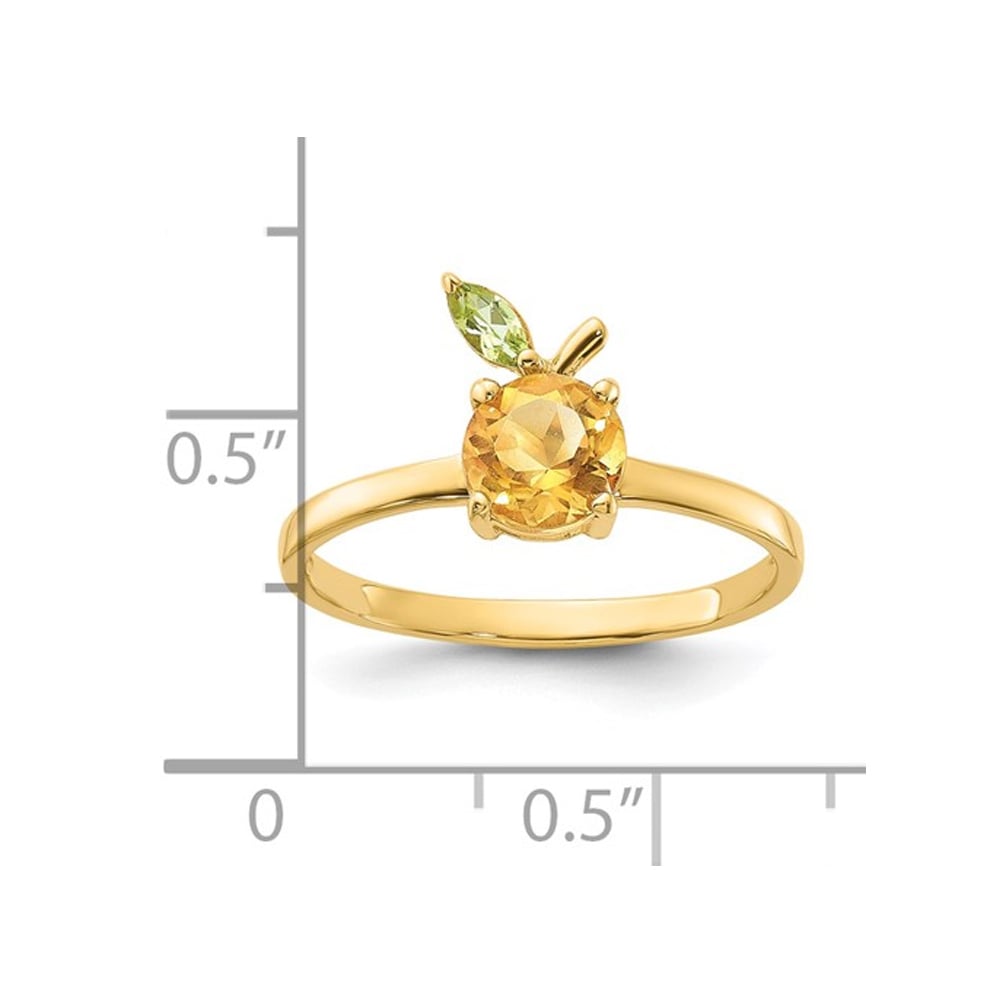 7/8 Carat (ctw) Citrine Orange with Peridot Leaf Ring in 14K Yellow Gold (SIZE 7) Image 2