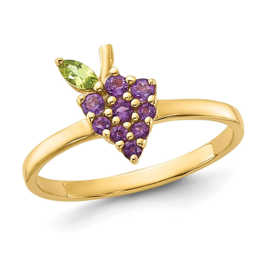 3/10 Carat (ctw) Amethyst and Peridot Grape Ring in 14K Yellow Gold Image 1