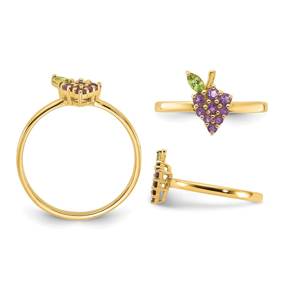 3/10 Carat (ctw) Amethyst and Peridot Grape Ring in 14K Yellow Gold Image 2