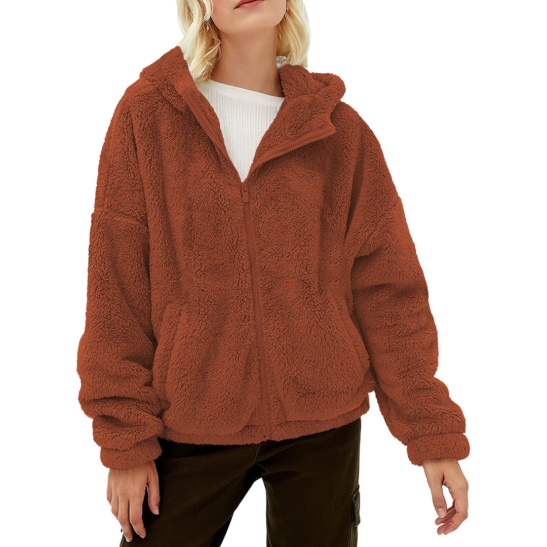 Womens Fluffy Fleece Full Zip Hoodie Coat 2-Pack with Pockets Warm Sherpa Image 4