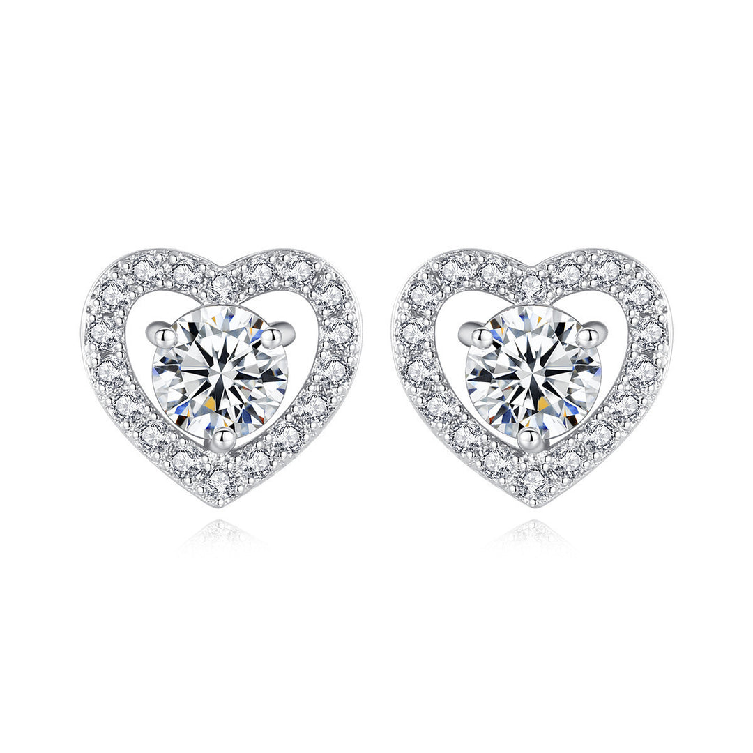 Paris Jewelry 18k White Gold 3Ct Created White Sapphire CZ Halo Heart Stud Earrings Plated Image 1