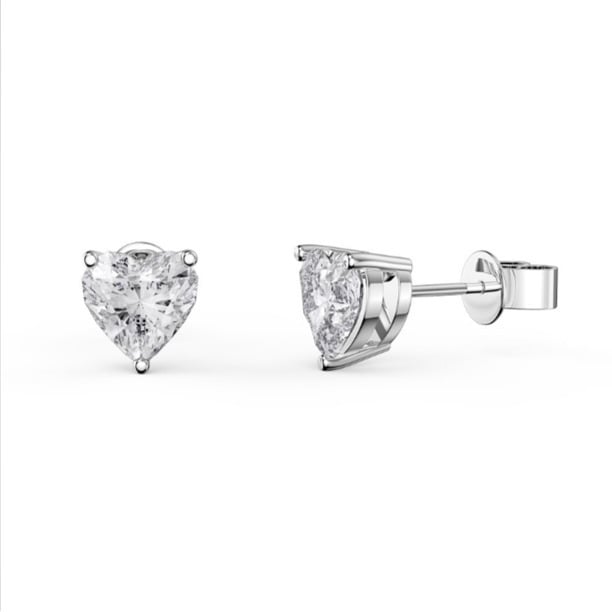 Paris Jewelry 10k White Gold Plated 1-2 Carat Heart Created White Sapphire CZ Stud Earrings Image 1