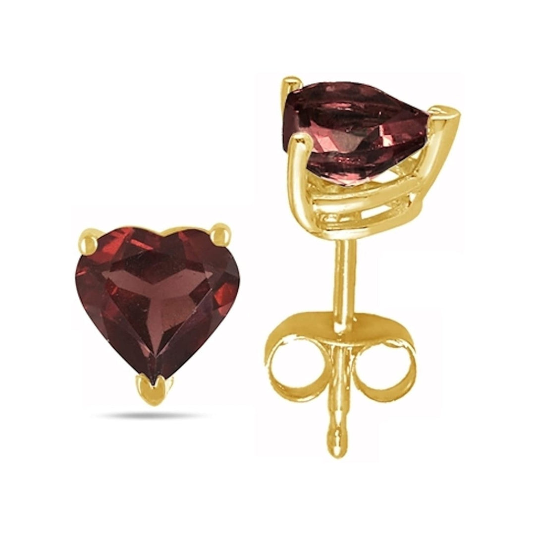 Paris Jewelry 10k Yellow Gold Plated 2 Carat Heart Created Garnet Sapphire CZ Stud Earrings Image 1