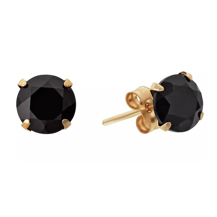 Paris Jewelry 10k Yellow Gold Plated 1-2 Carat Round Created Black Sapphire CZ Stud Earrings Image 1