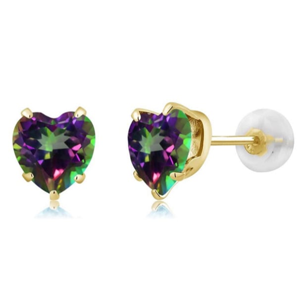 Paris Jewelry Yellow Gold Plated 4 Carat Heart Mystic Topaz CZ Stud Earrings Image 1