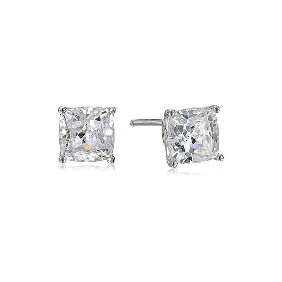 Paris Jewelry Platinum Cushion 2 cttw Zirconia Stud Earrings plated Image 1