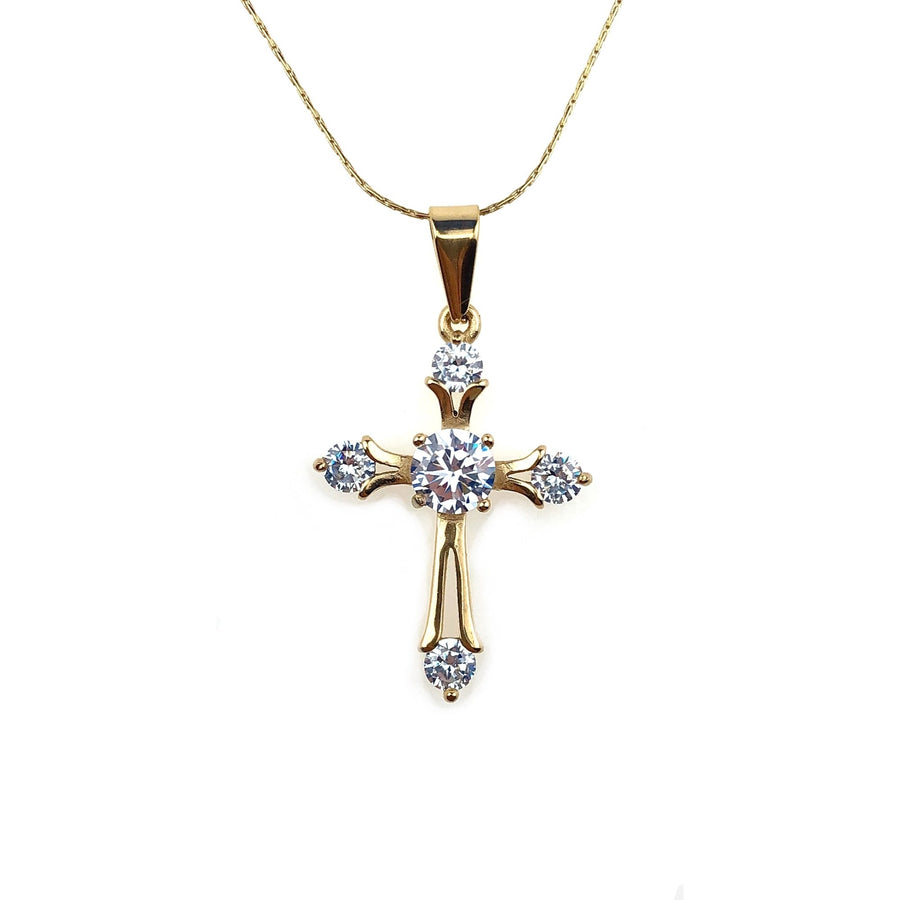 Paris Jewelry 24K Yellow Gold Cross Necklace 4 ct Created Diamond CZ 18 inch Image 1