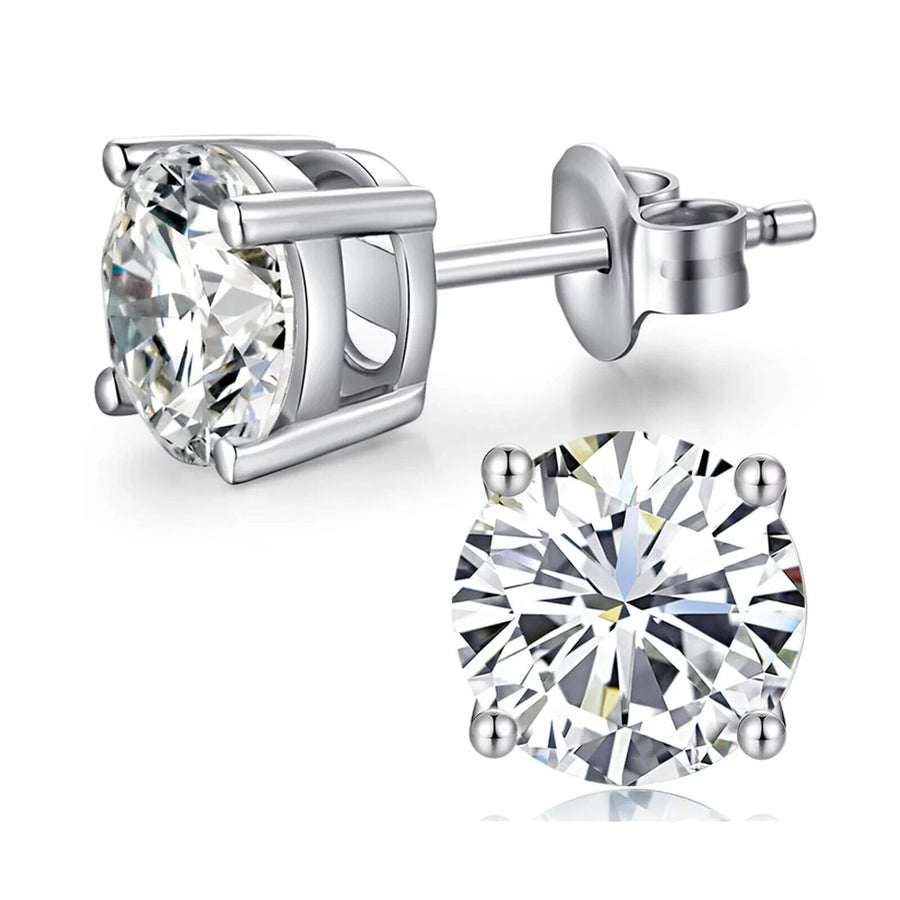 Paris Jewelry 14k White Gold Plated Over Sterling Silver 1-2 Ct Round Created White Sapphire CZ Stud Earrings Image 1