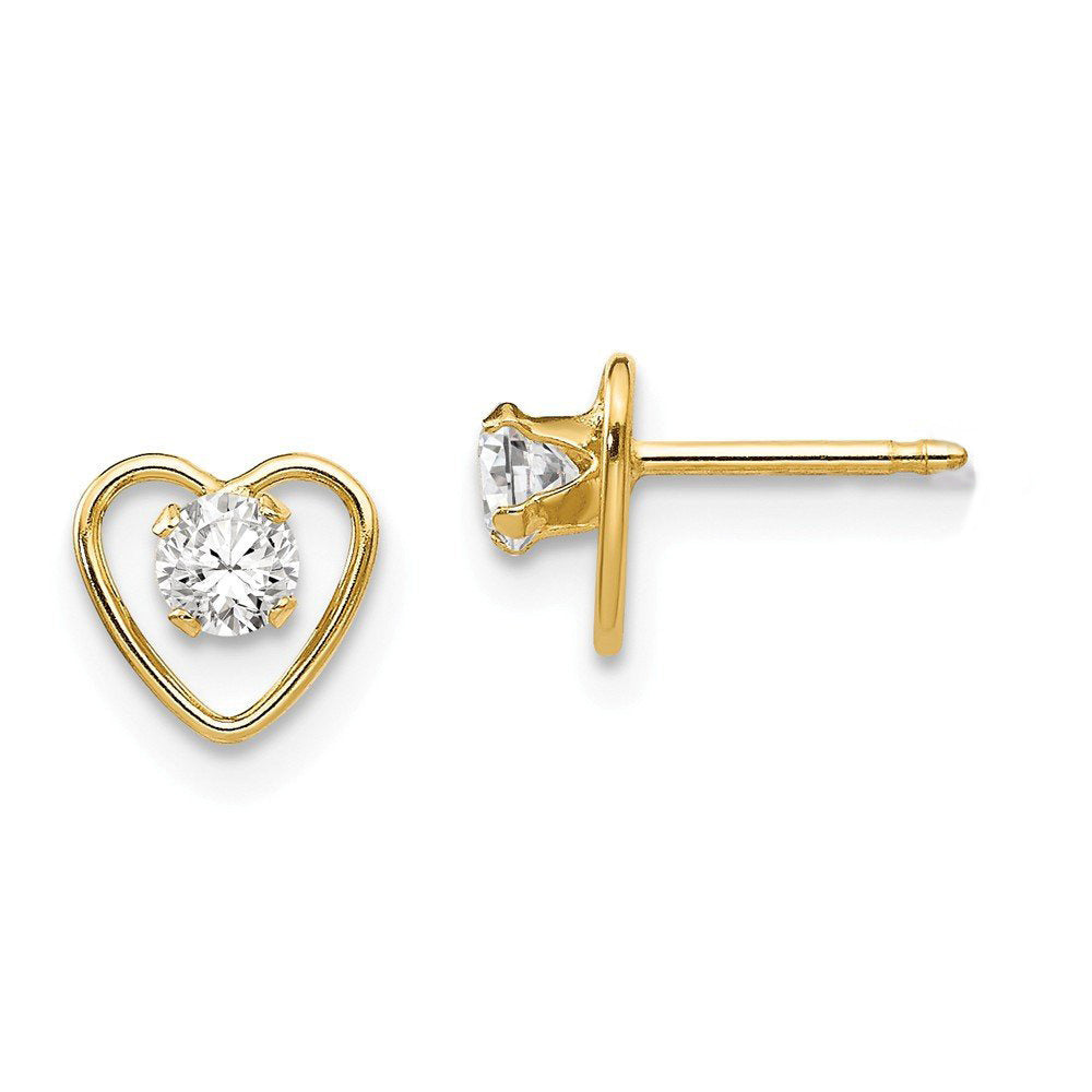 Paris Jewelry 24k Yellow Gold 1-2Ct Created White Sapphire CZ Birthstone Heart Stud Earrings Plated Image 1