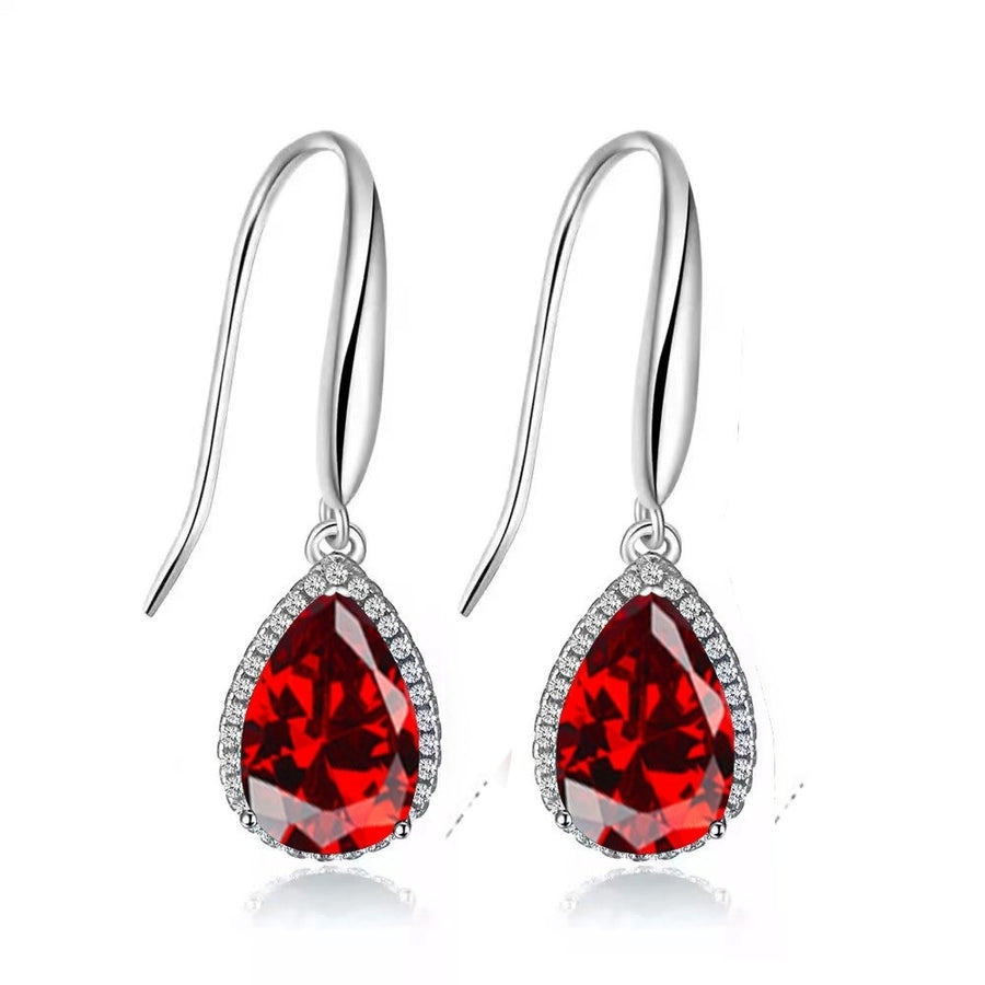 Paris Jewelry 14k White Gold 2 Ct Created Garnet Teardrop Earrings Plated Image 1