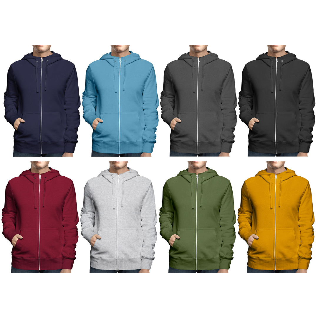 Mens Full Zip Fleece Lined Hoodie Sweatshirt 2 Pack Adjustable Hood Classic Fit Image 2