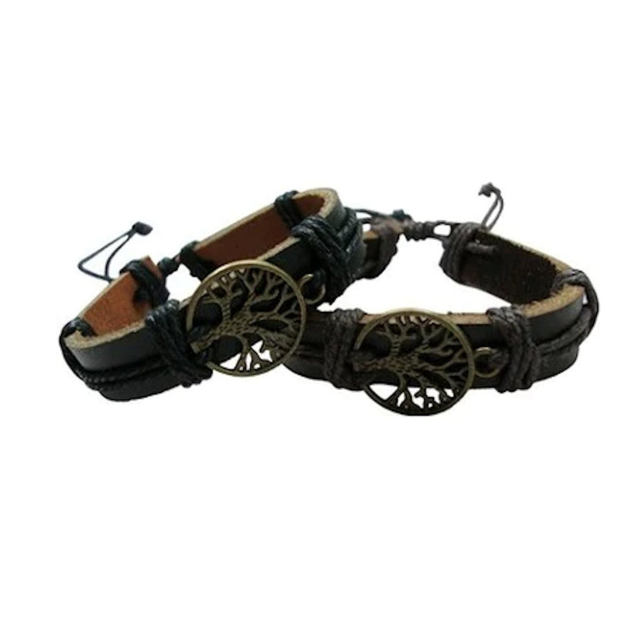 2 pc LEATHER WRAPPED TREE OF LIFE BRACELET trees jewelry mens women JL744 Image 1