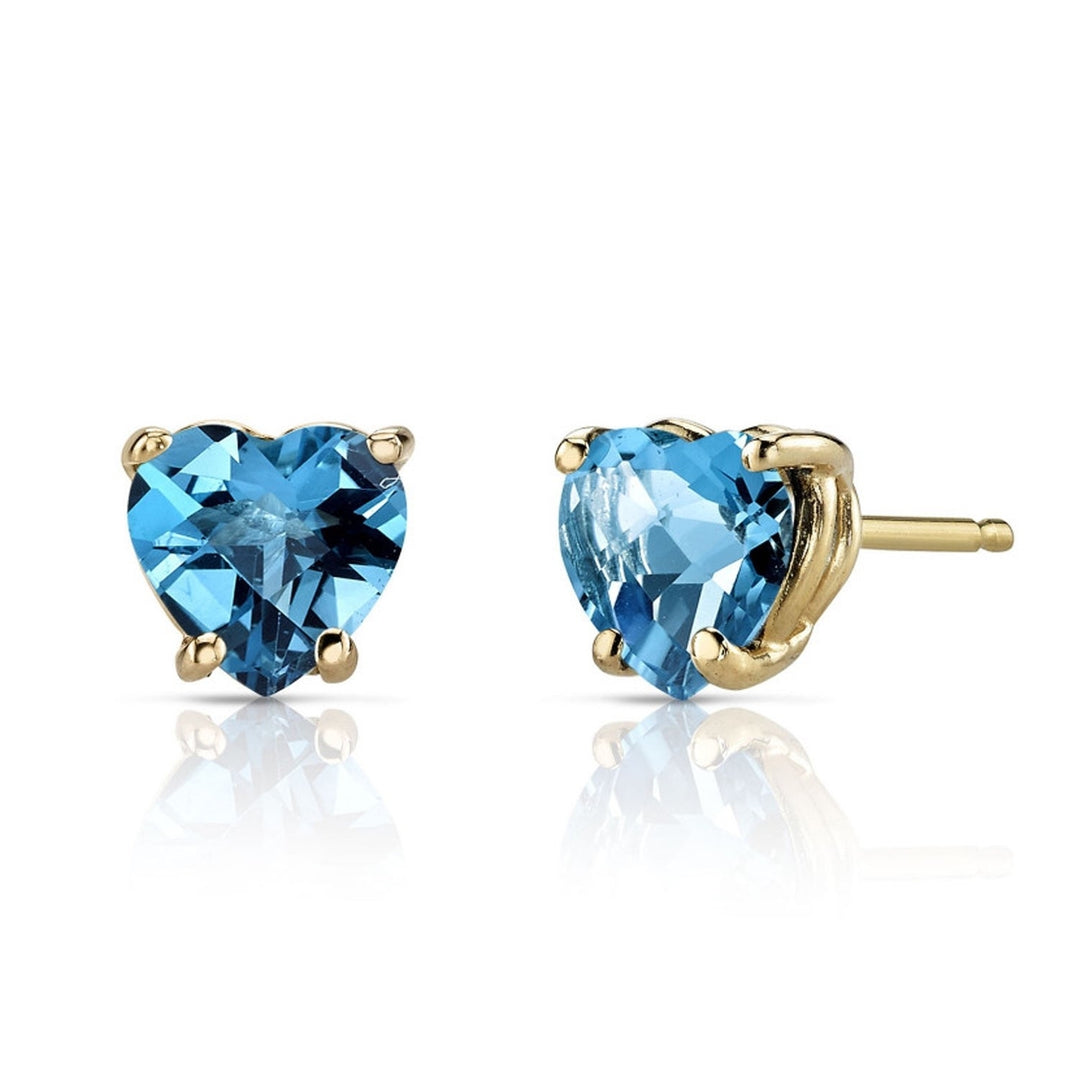 Paris Jewelry 10k Yellow Gold Plated 1-2 Carat Heart Created Blue Topaz Sapphire CZ Stud Earrings Image 1