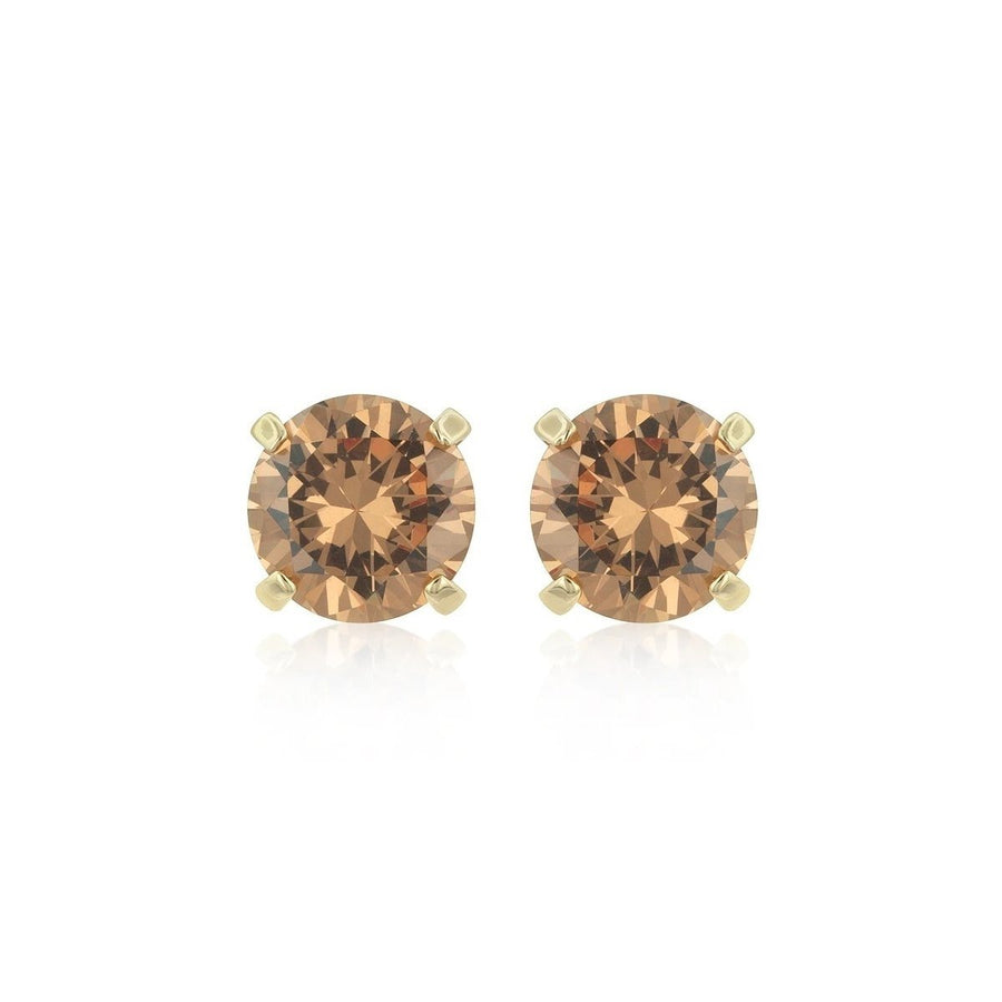 Paris Jewelry 18k Yellow Gold Plated 4 Carat Round Created Champagne Sapphire CZ Stud Earrings Image 1