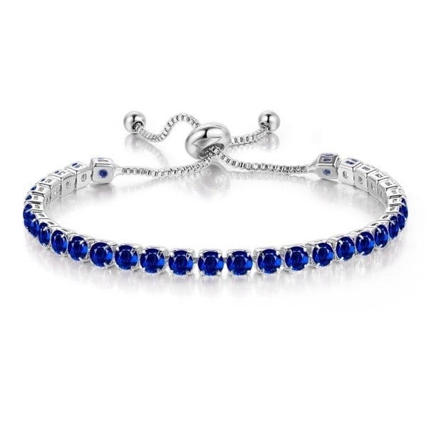 Paris Jewelry 10k White Gold 7ct Blue Sapphire CZ Tennis Bracelet Adjustable Image 1