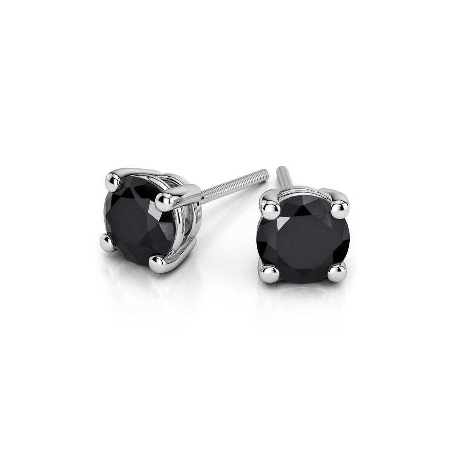 Paris Jewelry 10k White Gold Plated 1-2 Carat Round Created Black Sapphire CZ Stud Earrings Image 1