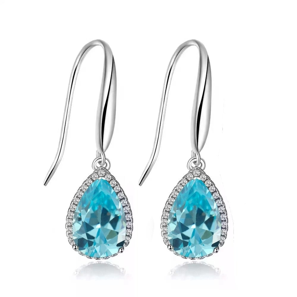 Paris Jewelry 14k White Gold Teardrop Earrings 2Ct Created Aquamarine CZ Image 1