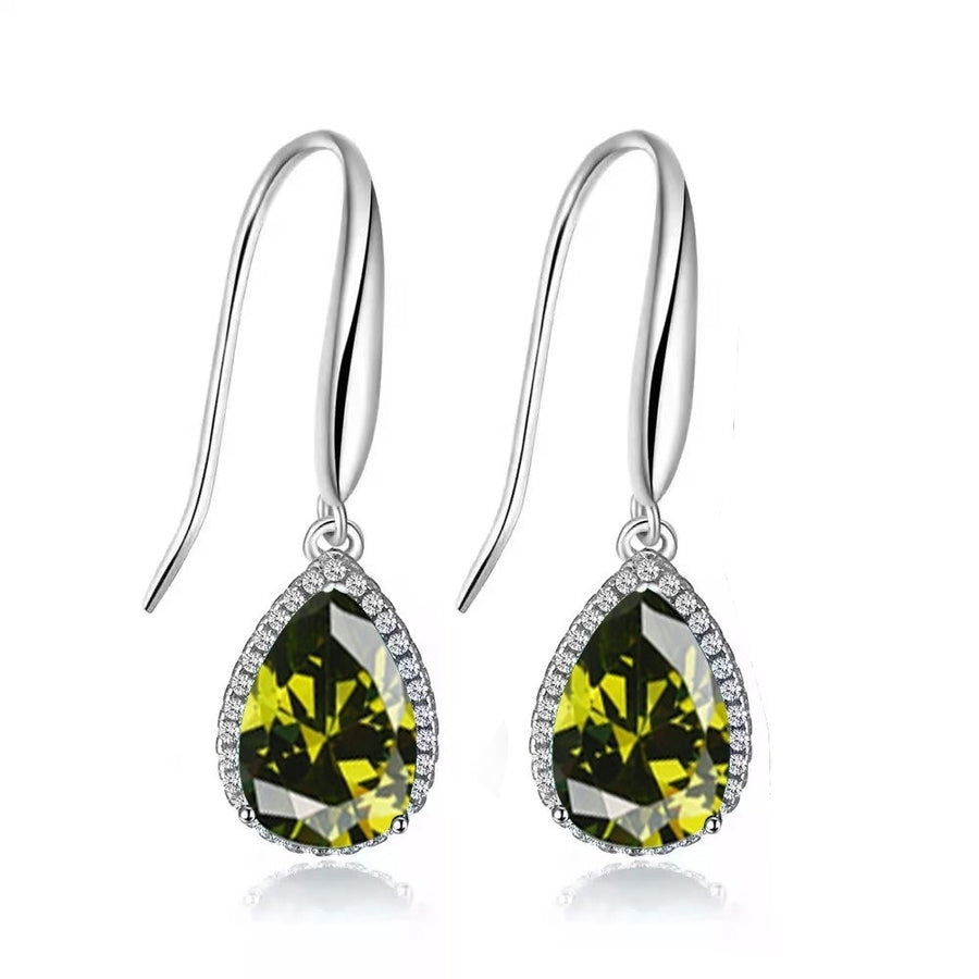 Paris Jewelry 14k White Gold Teardrop Earrings 4 Ct Created Peridot CZ Image 1